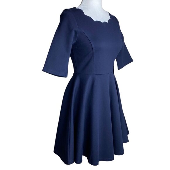 Lulus NWT Tip the Scallops Navy Blue Scalloped Skater Dress Cocktail Womens Sz S - Picture 8 of 14